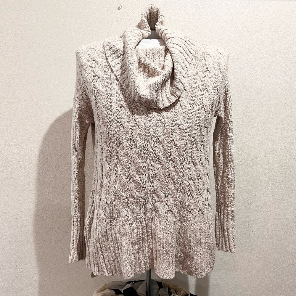 Mossimo Supply Co Oversized Cowl Neck Side-Slit Cable Knit Slub Sweater - Cream
